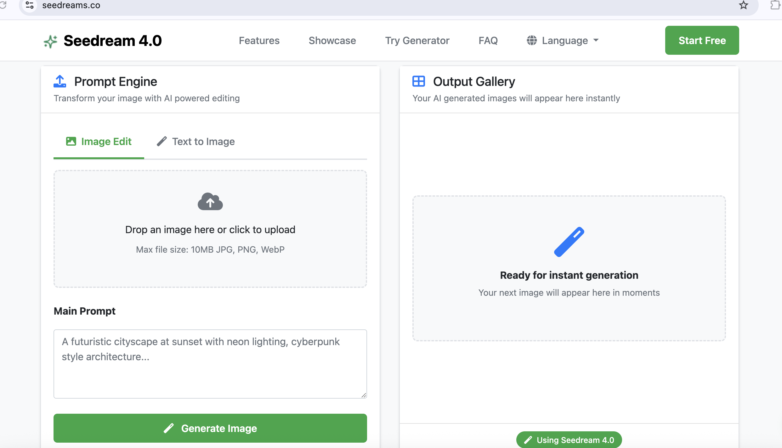 Seedream 4.0 Image Generator main interface screenshot